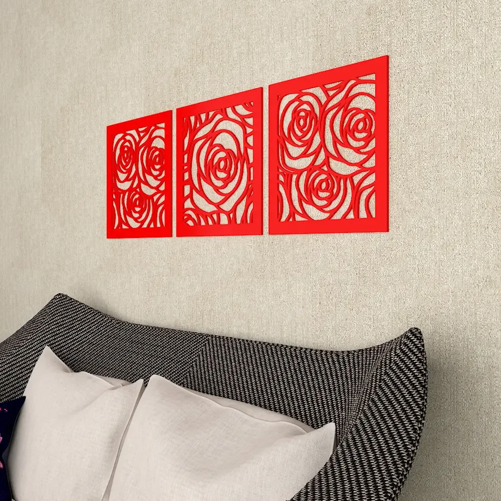 Beautiful Rose Flower in Red color Design Wooden Wall Hanging Medium(12 inch X 38 inch)