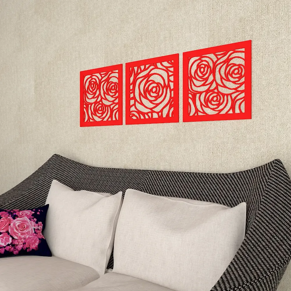 Beautiful Rose Flower in Red color Design Wooden Wall Hanging Medium(12 inch X 38 inch)