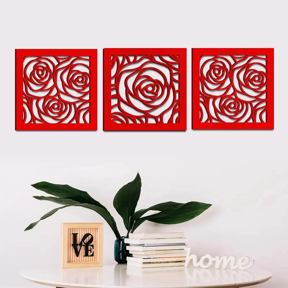Beautiful Rose Flower in Red color Design Wooden Wall Hanging Medium(12 inch X 38 inch)