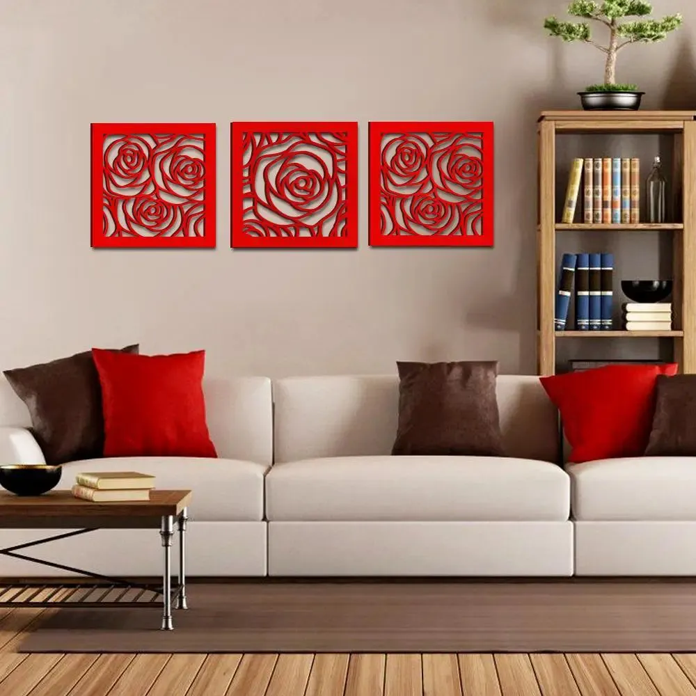 Beautiful Rose Flower in Red color Design Wooden Wall Hanging Medium(12 inch X 38 inch)