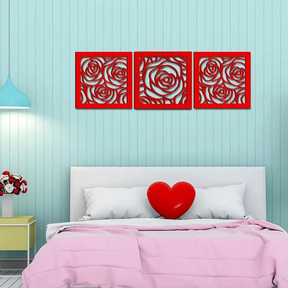 Beautiful Rose Flower in Red color Design Wooden Wall Hanging Medium(12 inch X 38 inch)