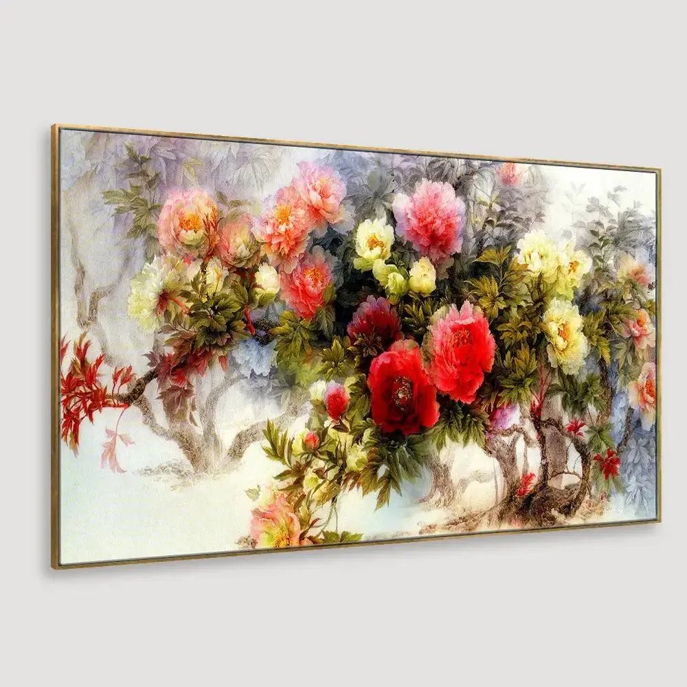Beautiful Rose Flowers Bouquet Canvas  Wall Painting Wide Style With Frame