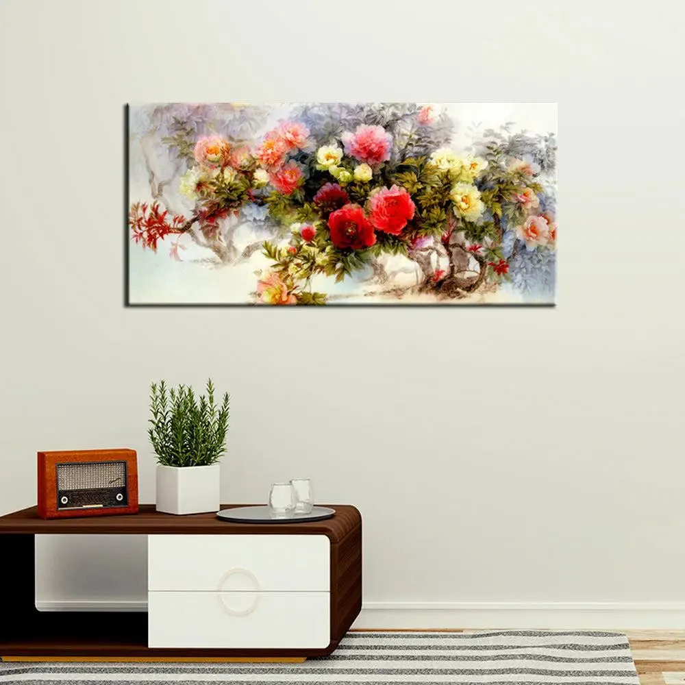 Beautiful Rose Flowers Bouquet Canvas  Wall Painting Wide Style With Frame