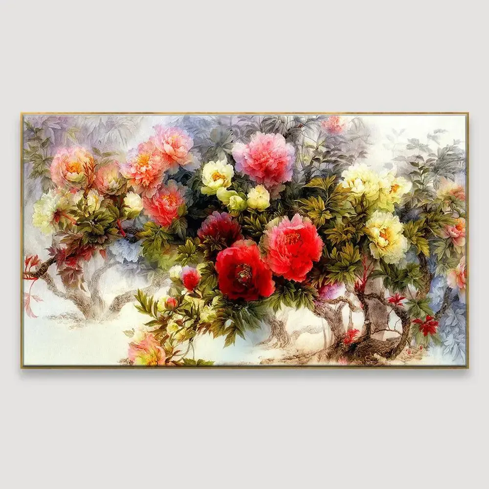 Beautiful Rose Flowers Bouquet Canvas  Wall Painting Wide Style With Frame