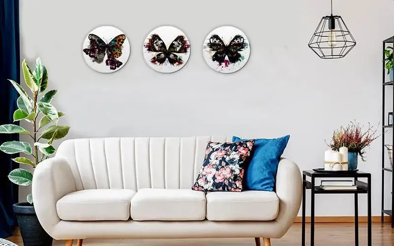 Beautiful Round Shape Butterfly Canvas Wall Painting Set of 3