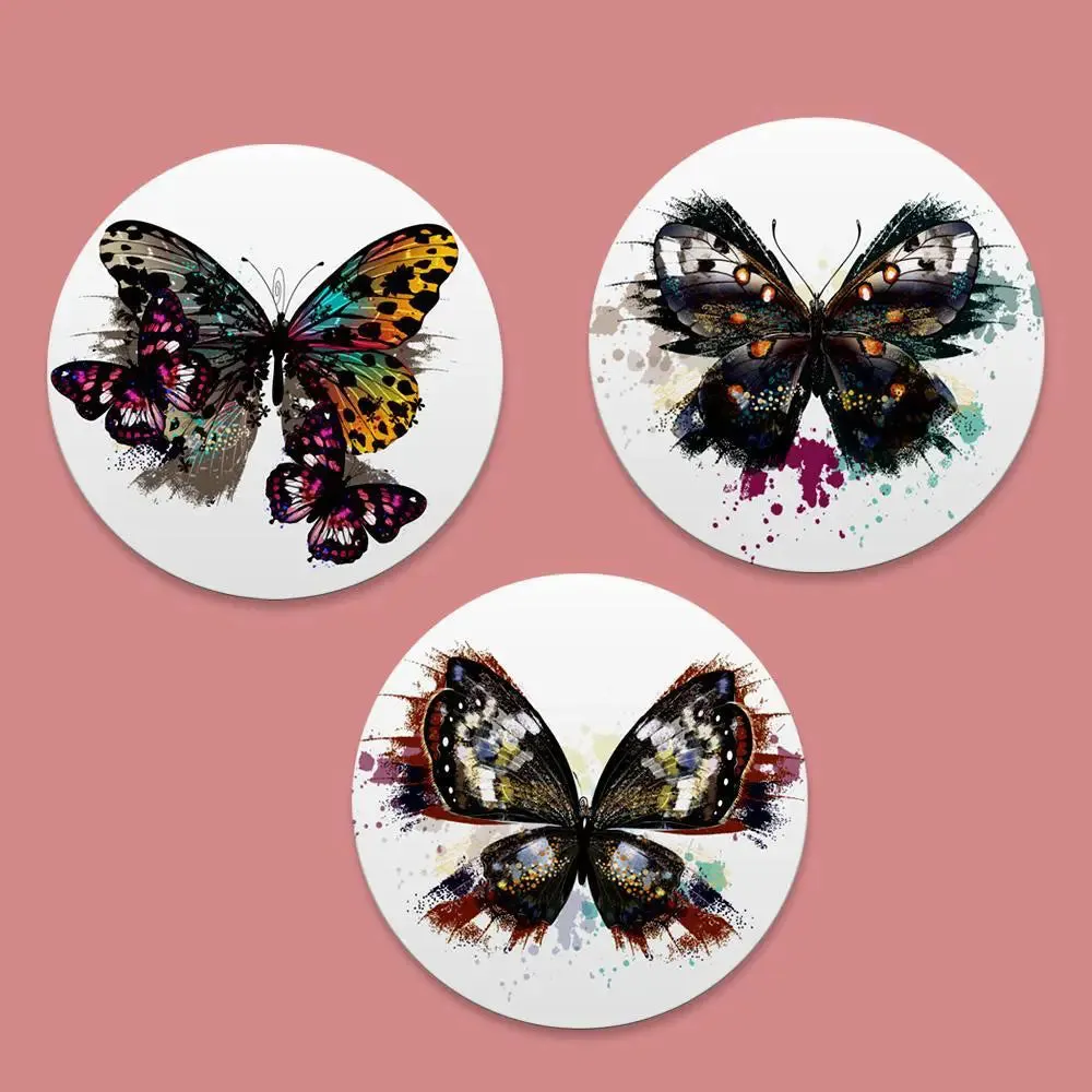 Beautiful Round Shape Butterfly Canvas Wall Painting Set of 3