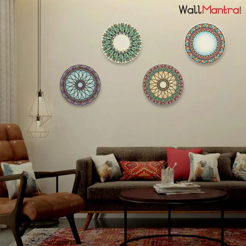 Beautiful Round Shape Mandala Canvas Wall Painting & Art Set of 4