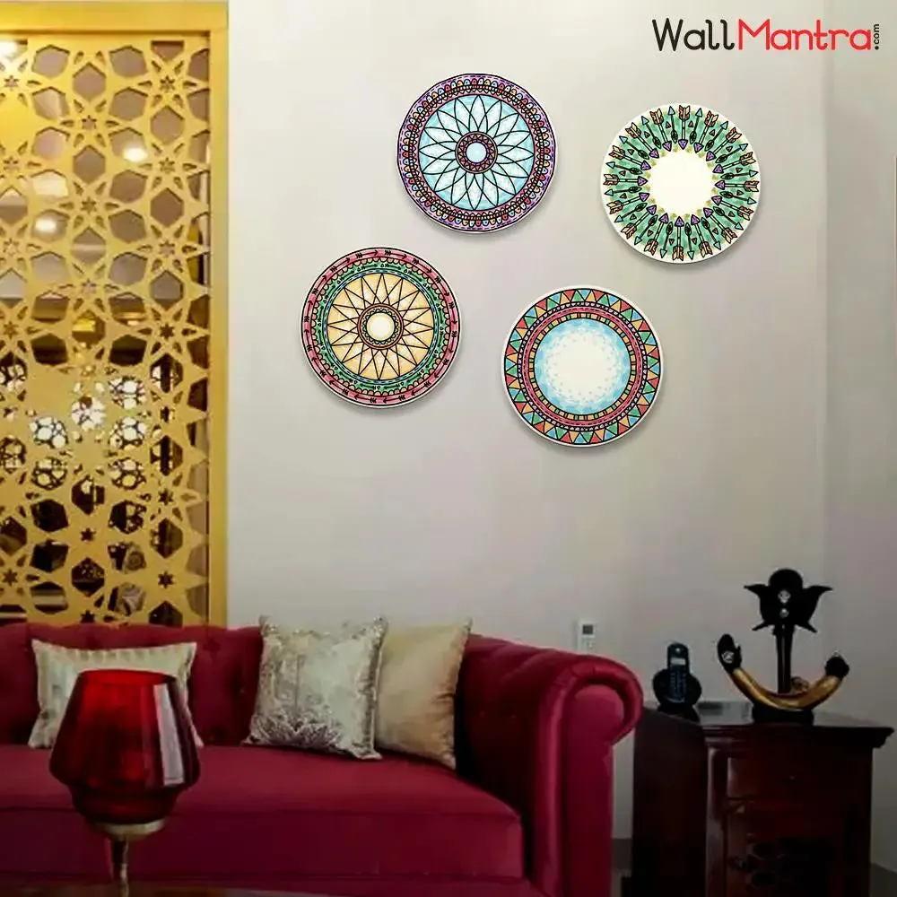 Beautiful Round Shape Mandala Canvas Wall Painting & Art Set of 4