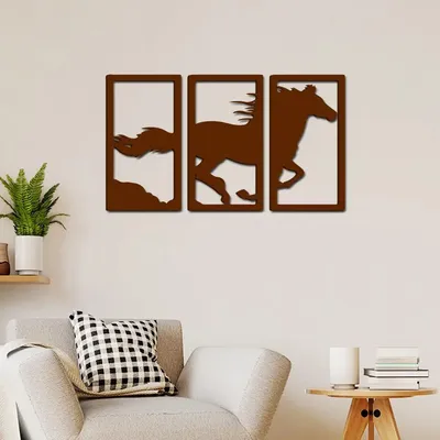 Beautiful Running Horse Brown Color Wooden Wall Hanging