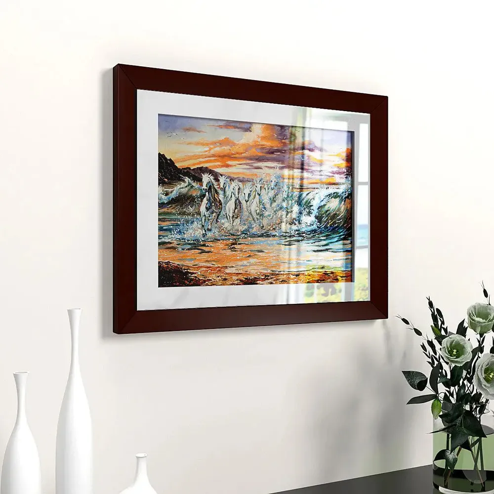 Beautiful Running Horses Wall Framed Painting Abstract Framed with Break Resistant Clear Acrylic