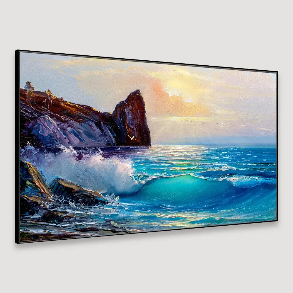 Beautiful Seascape with Sunrise Canvas Printed Wall Paintings &amp; Wall Art With Frame