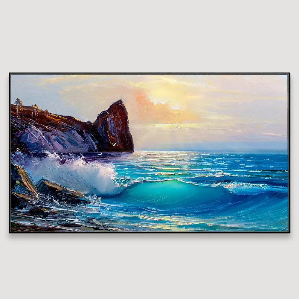 Beautiful Seascape with Sunrise Canvas Printed Wall Paintings &amp; Wall Art With Frame