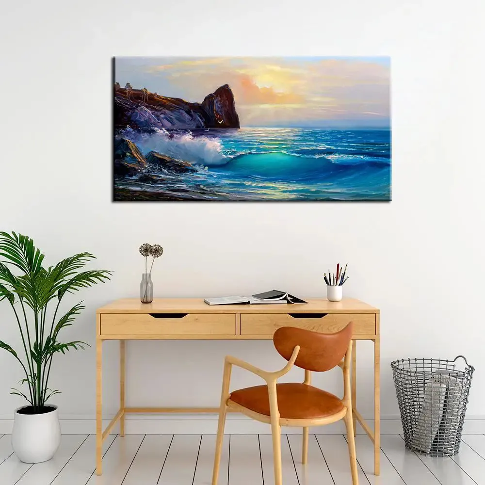 Beautiful Seascape with Sunrise Canvas Printed Wall Paintings &amp; Wall Art With Frame