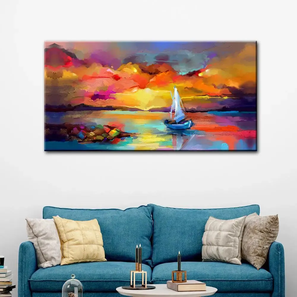 Beautiful Ship in the Sea Abstract Scenery Canvas  Wall Painting With Frame