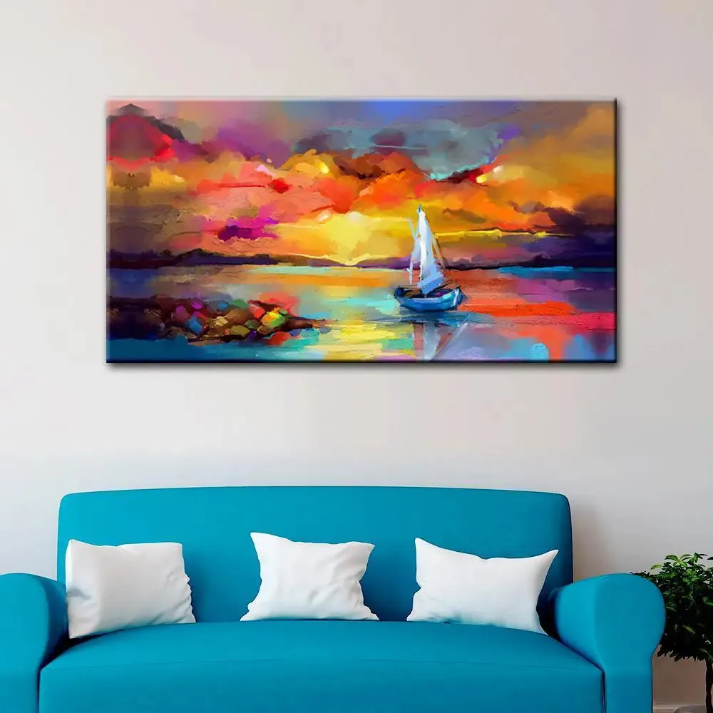 Beautiful Ship in the Sea Abstract Scenery Canvas  Wall Painting With Frame