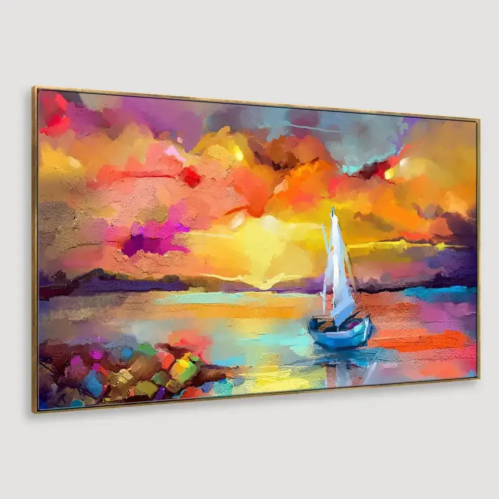 Beautiful Ship in the Sea Abstract Scenery Canvas  Wall Painting With Frame