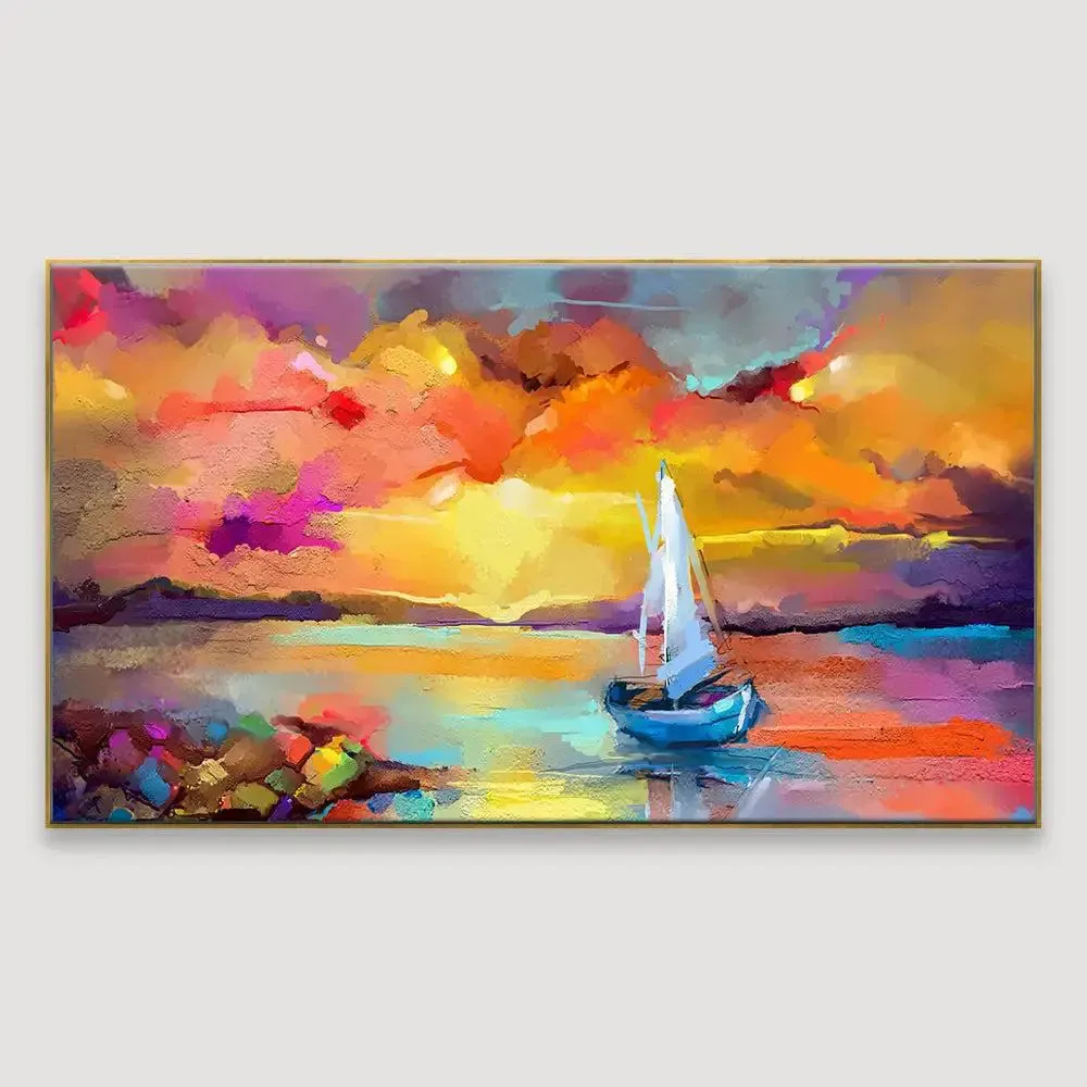 Beautiful Ship in the Sea Abstract Scenery Canvas  Wall Painting With Frame