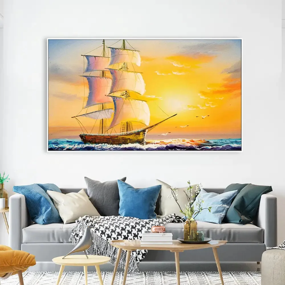 Beautiful Ship in the Sea Scenery Canvas  Wall Painting With Frame