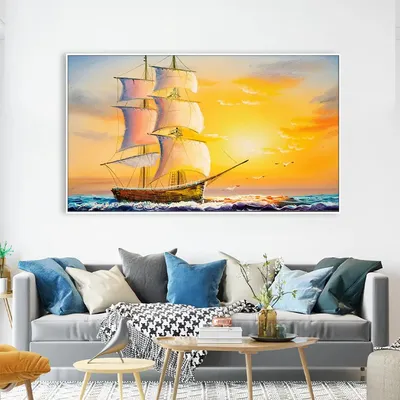 Beautiful Ship in the Sea Scenery Canvas  Wall Painting