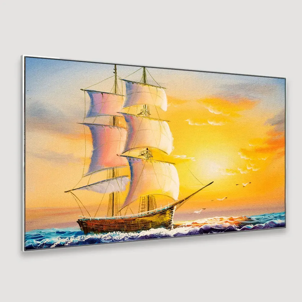 Beautiful Ship in the Sea Scenery Canvas  Wall Painting With Frame