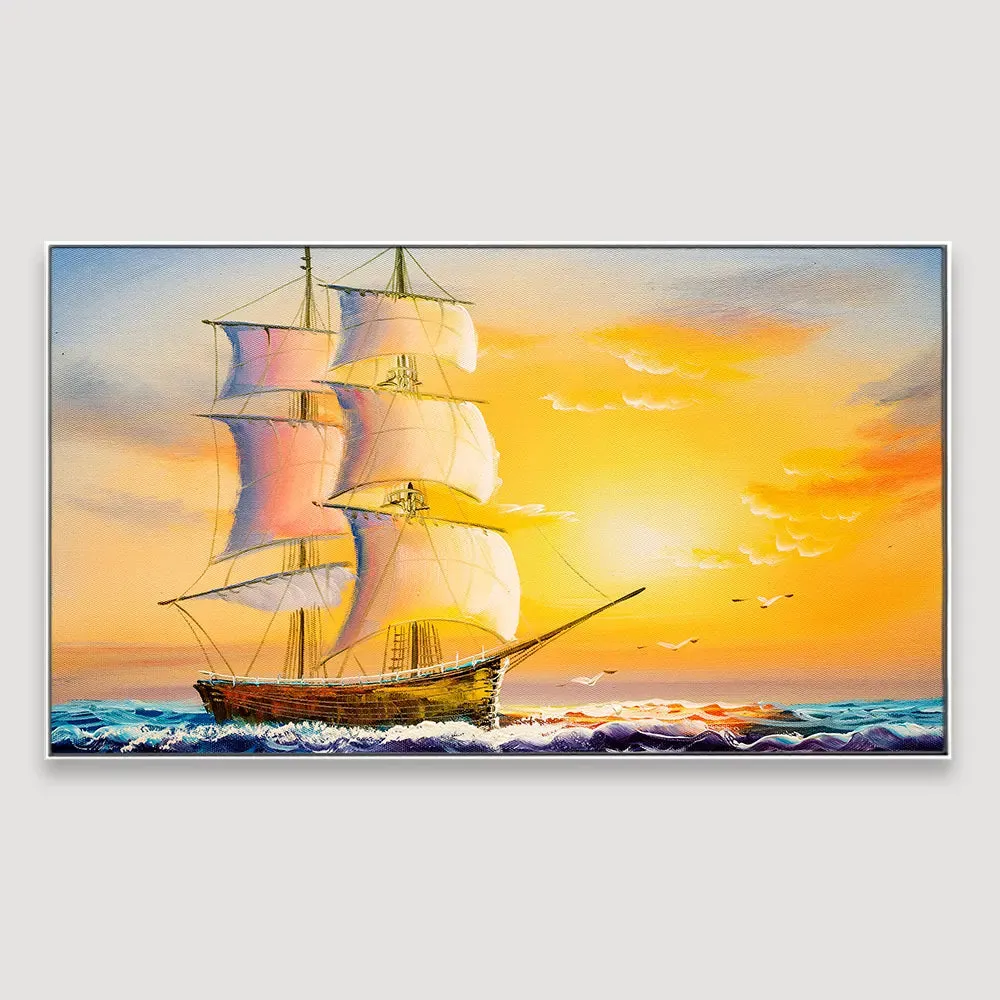Beautiful Ship in the Sea Scenery Canvas  Wall Painting With Frame