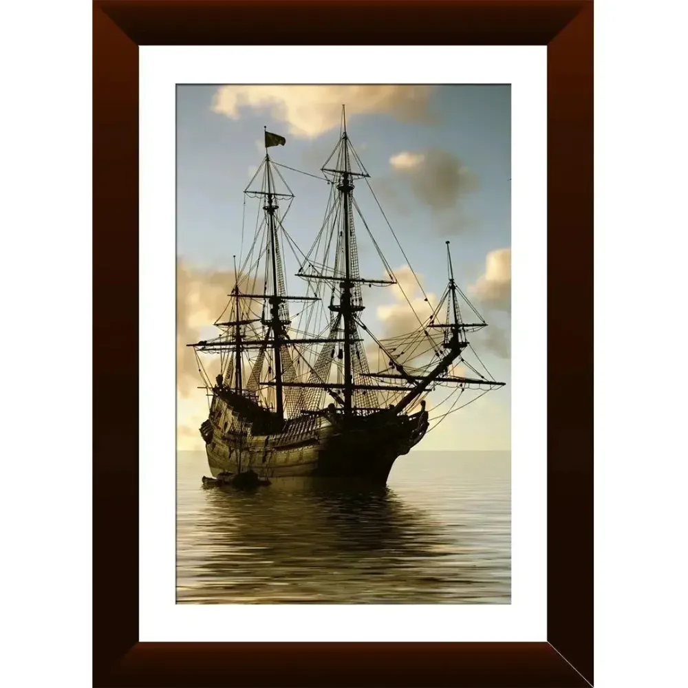 Beautiful Ship Wall Painting Framed on Synthetic wood