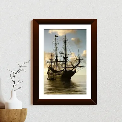 Beautiful Ship Wall Painting Framed on Synthetic wood