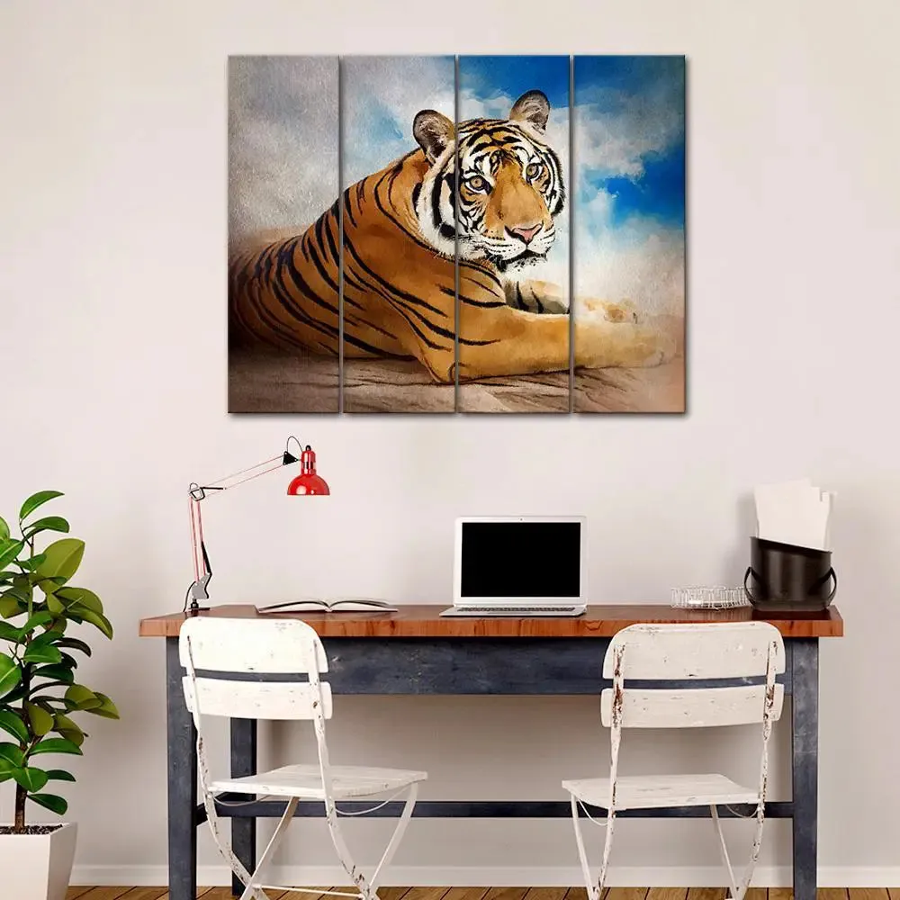 Beautiful Siberian Tiger Wall Painting &amp; Canvas Wall Art in 4 Panel