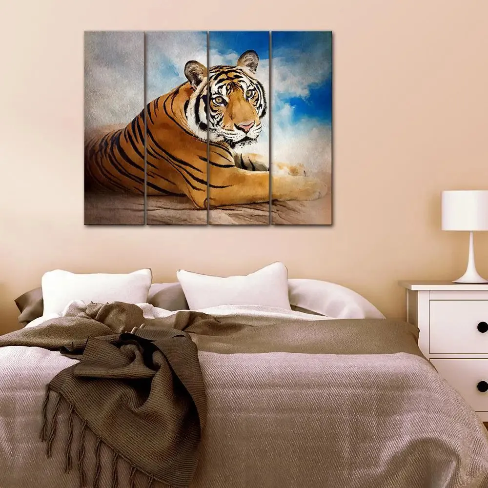Beautiful Siberian Tiger Wall Painting &amp; Canvas Wall Art in 4 Panel