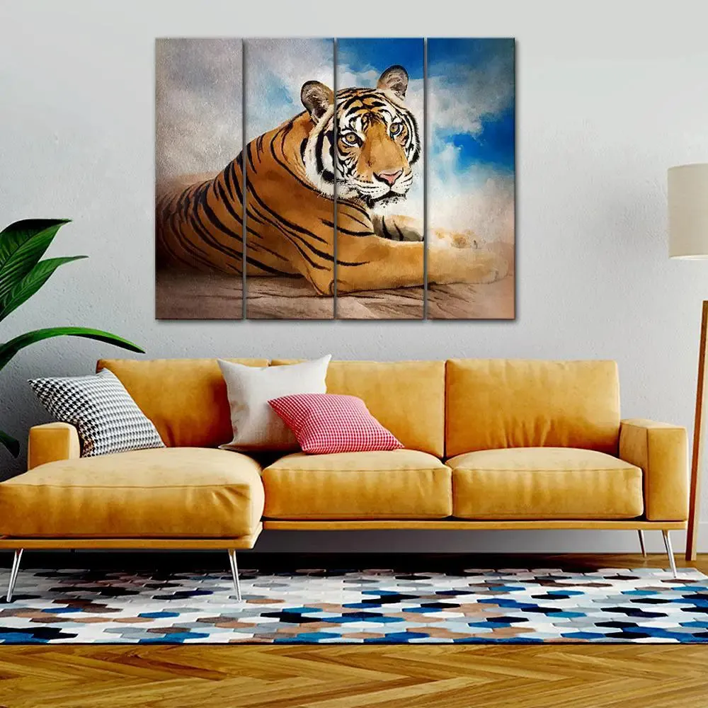 Beautiful Siberian Tiger Wall Painting &amp; Canvas Wall Art in 4 Panel