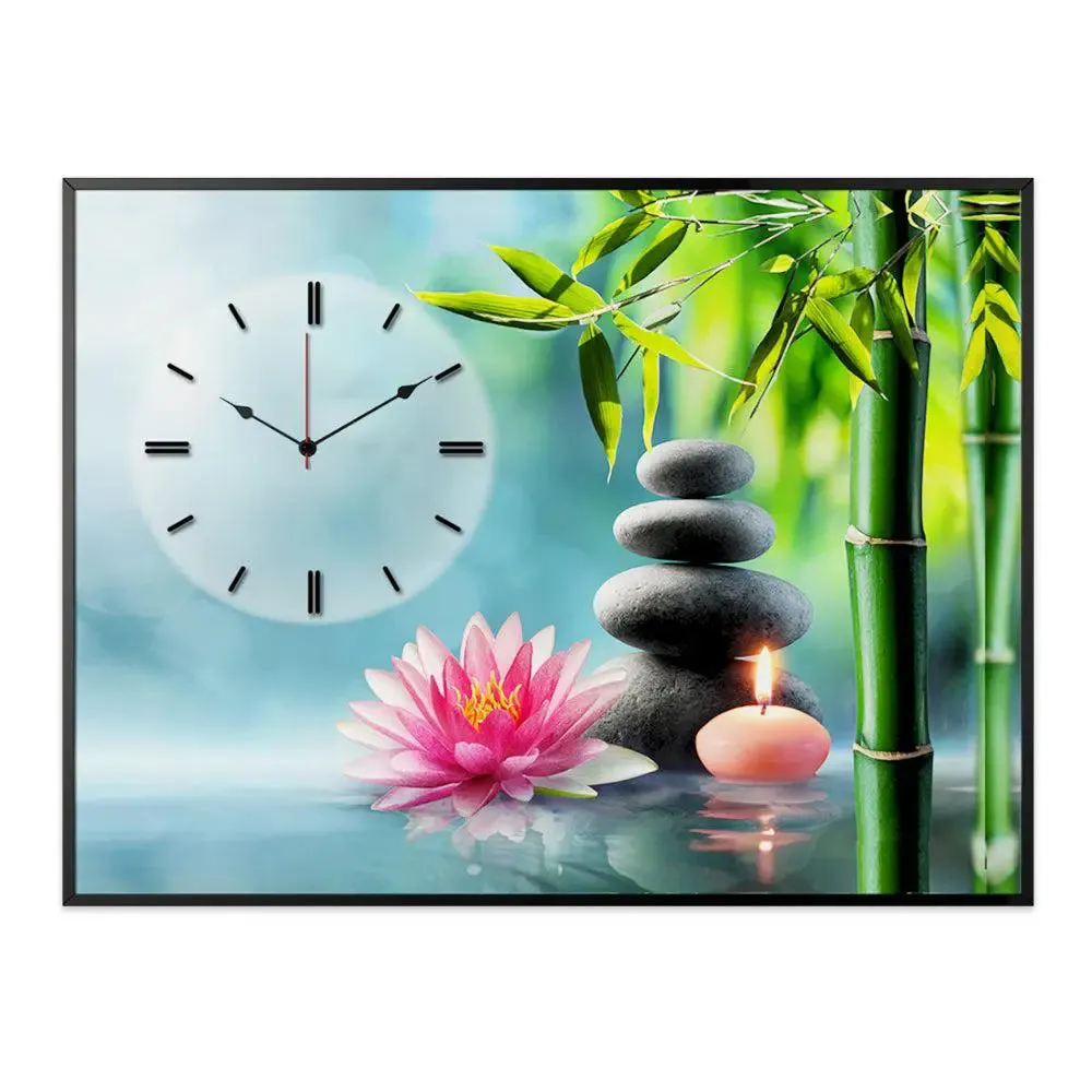 Beautiful Spa Painting Canvas Printed Decorative Wall Clock With Floating Frame