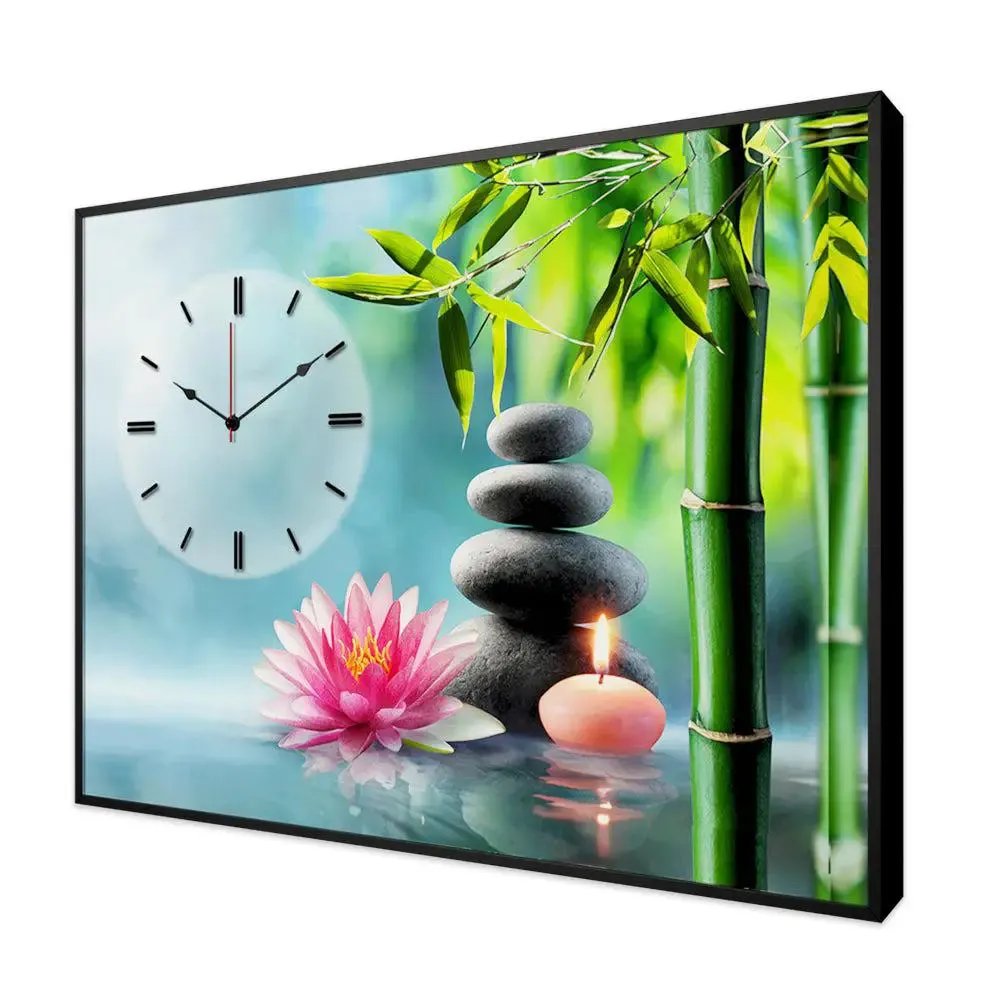 Beautiful Spa Painting Canvas Printed Decorative Wall Clock With Floating Frame