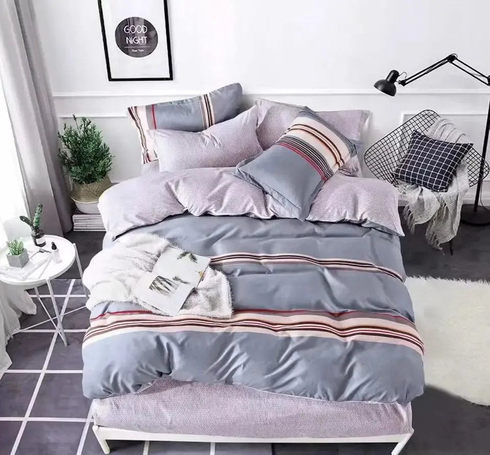 Beautiful Striped Pattern Design Printed Modern Double Bed Premium Bedsheet With Pillow Covers