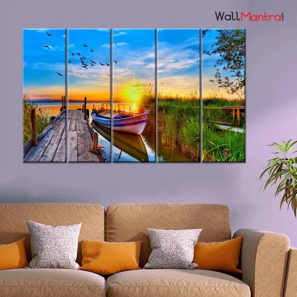 Beautiful Sunrise Landscape Canvas Painting On Multiple Wooden Frames