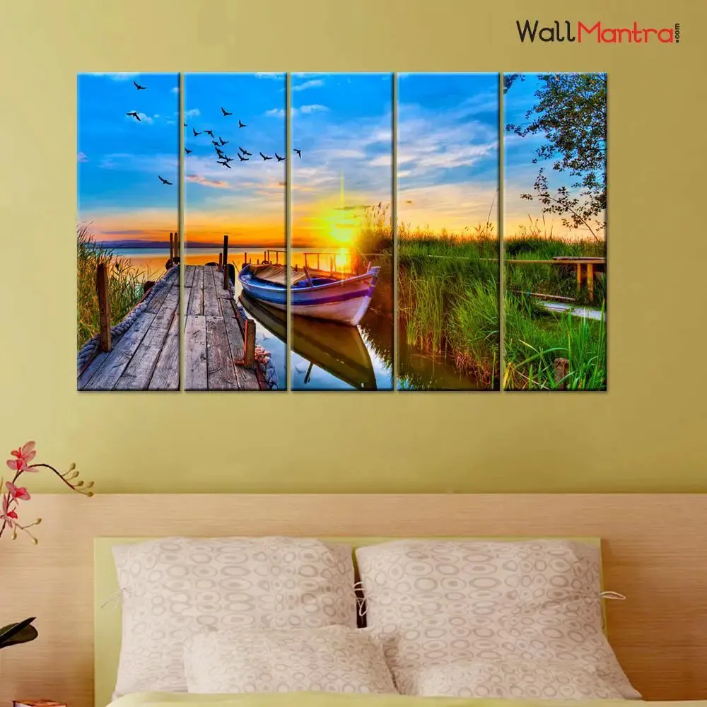 Beautiful Sunrise Landscape Canvas Painting On Multiple Wooden Frames