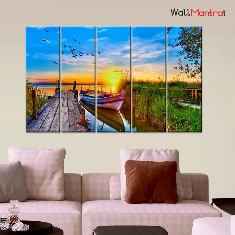Beautiful Sunrise Landscape Canvas Painting On Multiple Wooden Frames