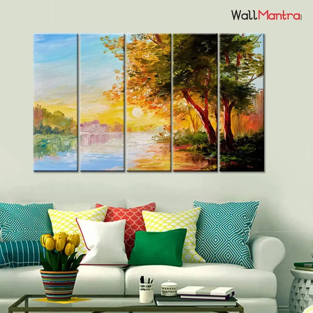 Beautiful Sunrise Scenery 5 Pieces Canvas Print Wall Painting