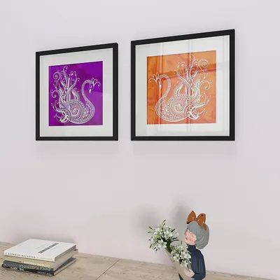 Beautiful Swan Art Framed Set of 2 / Break Resistant Clear Acrylic Glass / 61 cm x 30 cm