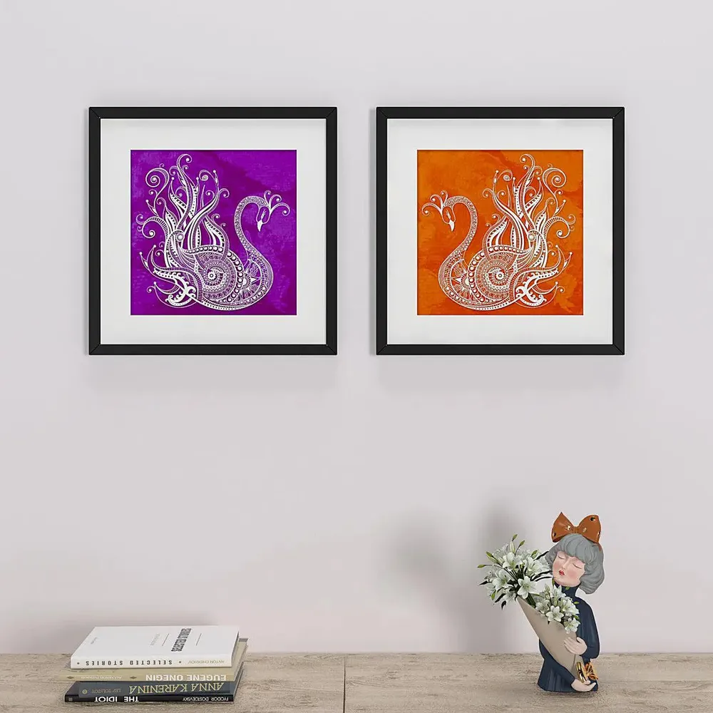 Beautiful Swan Art Framed Set of 2 / Break Resistant Clear Acrylic Glass / 61 cm x 30 cm