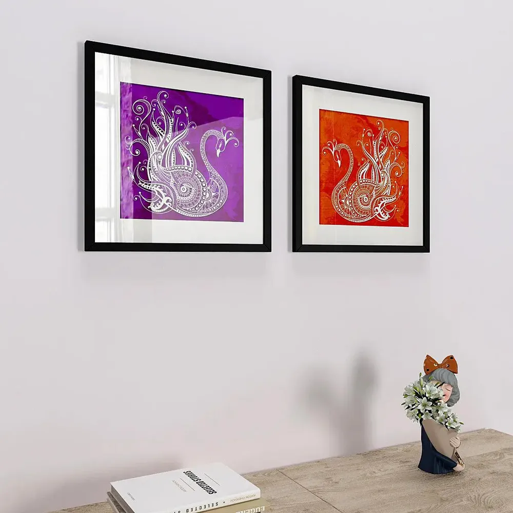 Beautiful Swan Art Framed Set of 2 / Break Resistant Clear Acrylic Glass / 61 cm x 30 cm