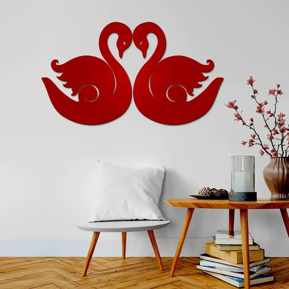 Beautiful Swan Couple Wooden Wall Hanging, Living Room Wooden Wall Decoration Medium(12 inch X 21 inch)