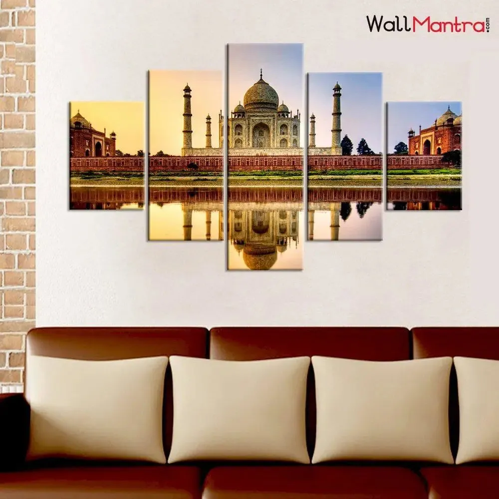 Beautiful Taj Mahal Canvas Wall Painting in 5 Panel