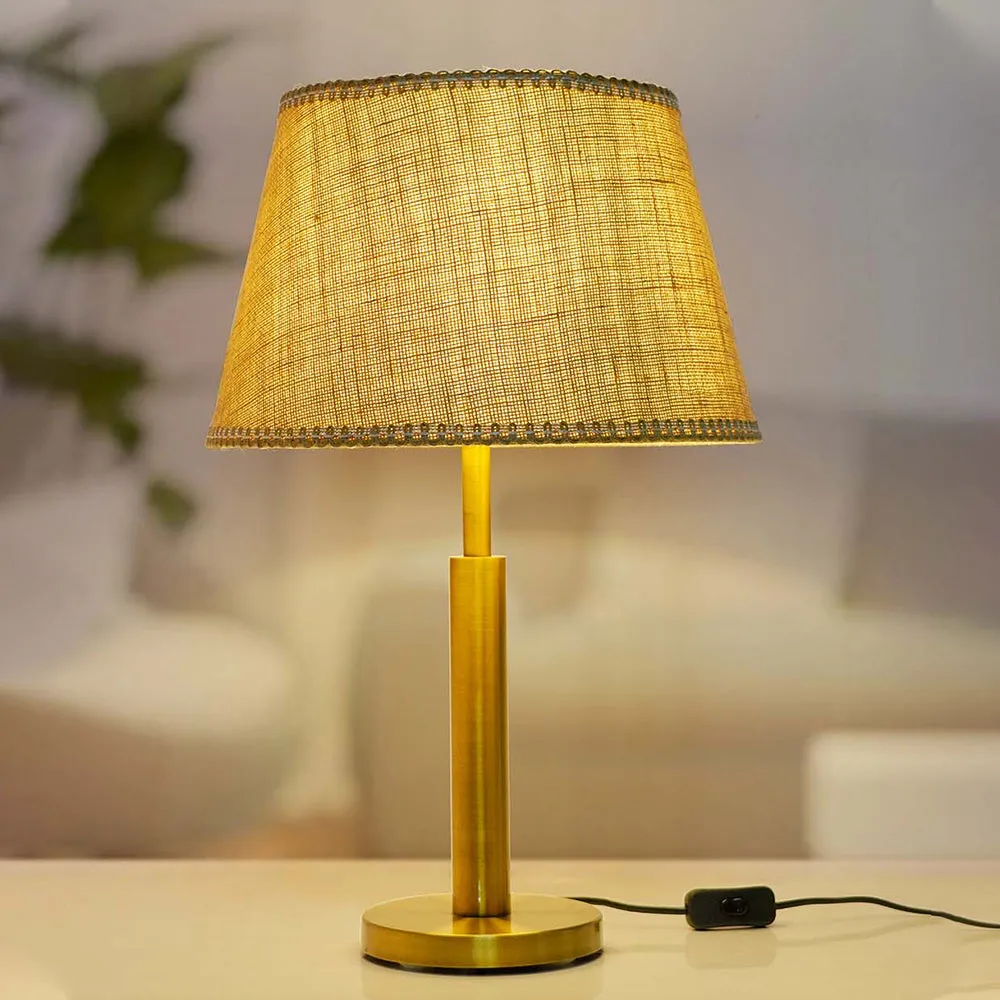 Beautiful Tapered Jute Lace Shade Double Pipe Steel Table Lamp