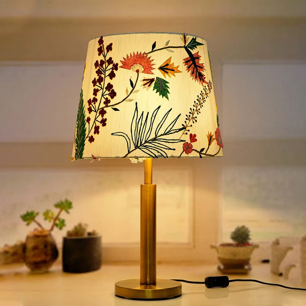 Beautiful Tapered White Embroidered Double Pipe Steel Table Lamp