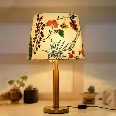 Beautiful Tapered White Embroidered Double Pipe Steel Table Lamp