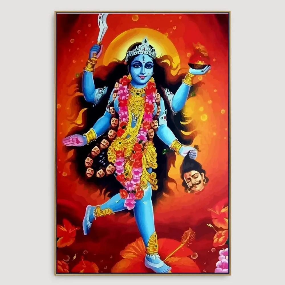 Beautiful The Goddess Kali Canvas Wall Painting / Framed Wall Art With Frame