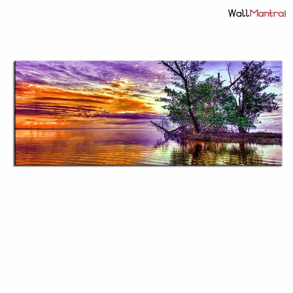 Beautiful Tree and River Scenery Canvas  Wall Hanging With Frame