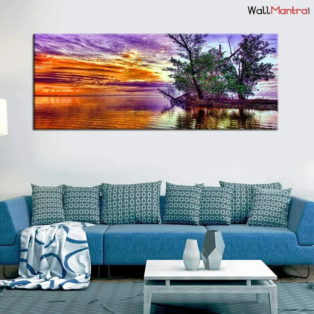 Beautiful Tree and River Scenery Canvas  Wall Hanging With Frame