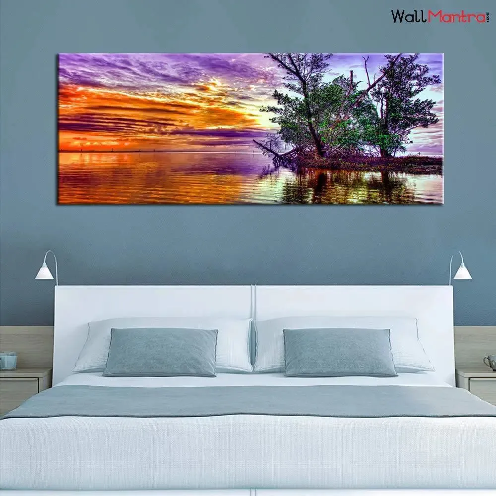 Beautiful Tree and River Scenery Canvas  Wall Hanging With Frame