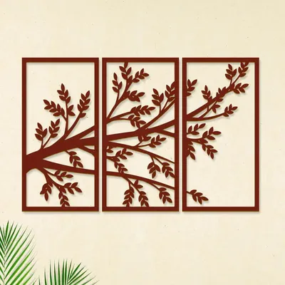 Beautiful Tree Design in Panels Brown Color Wooden Wall Hanging